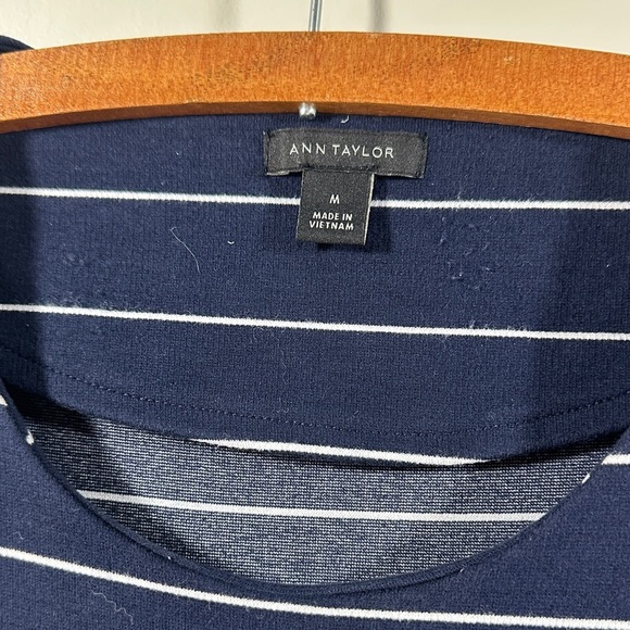 Ann Taylor Dark Blue and White Sleeveless Top Nautical Fitted Peplum - Picture 4 of 6